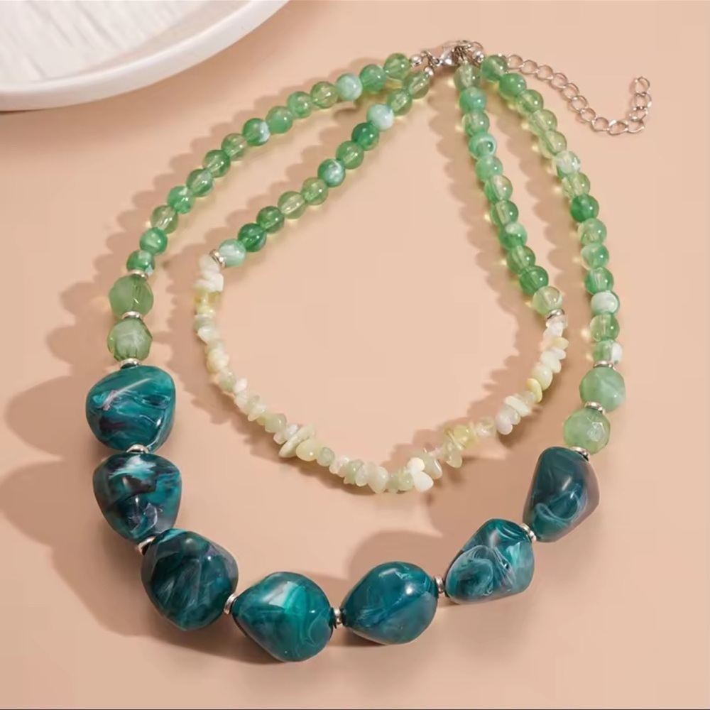 Vintage Blue Beaded Necklace Set
